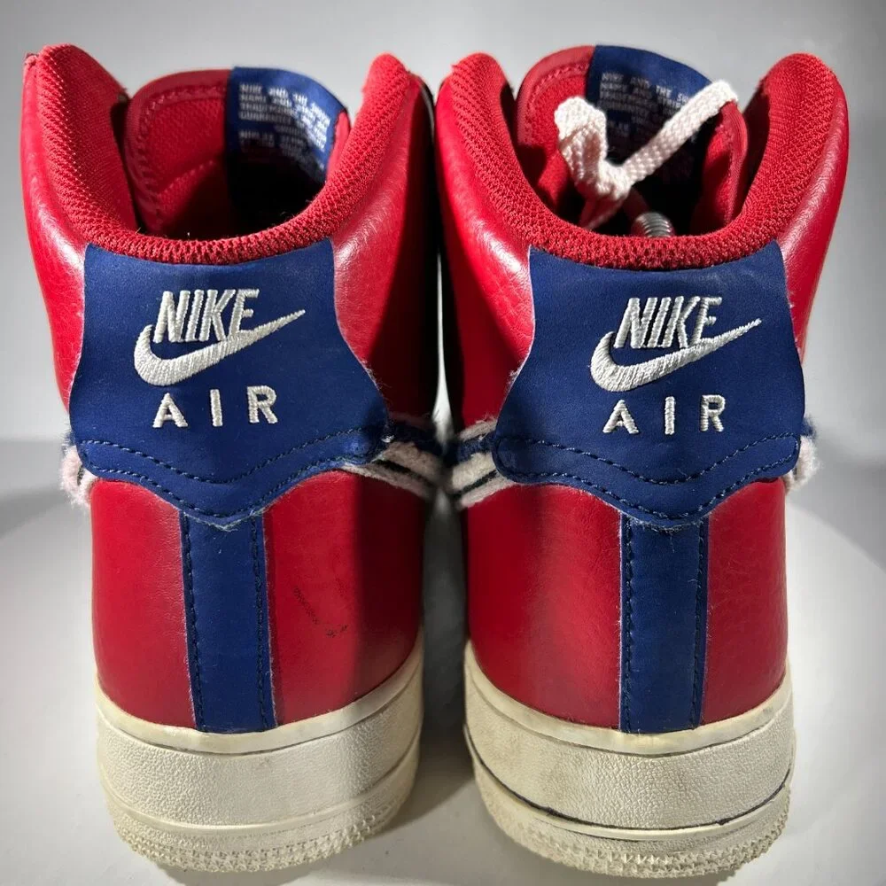 Nike Air Force 1 High Top Red Shoes Mens Size 10 Chenille Swoosh Sneakers AF1 BF - Picture 6 of 12